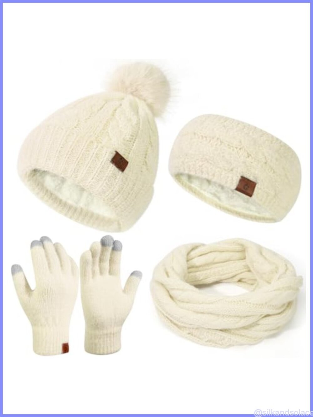 Womens 4-in-1 Winter Set Beanie Hat Infinity Scarf Touchscreen Gloves Headband